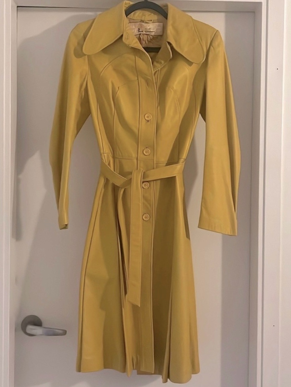 Yellow Leather Trench Coat with Belt